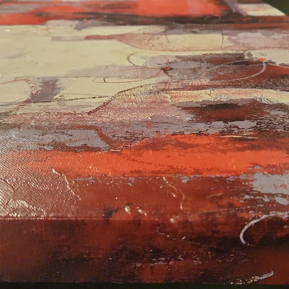 Abstract Textured Canvas Print Painting 24"×36"x1.5" Red Grey Black Flower Vases - Picture 4 of 7
